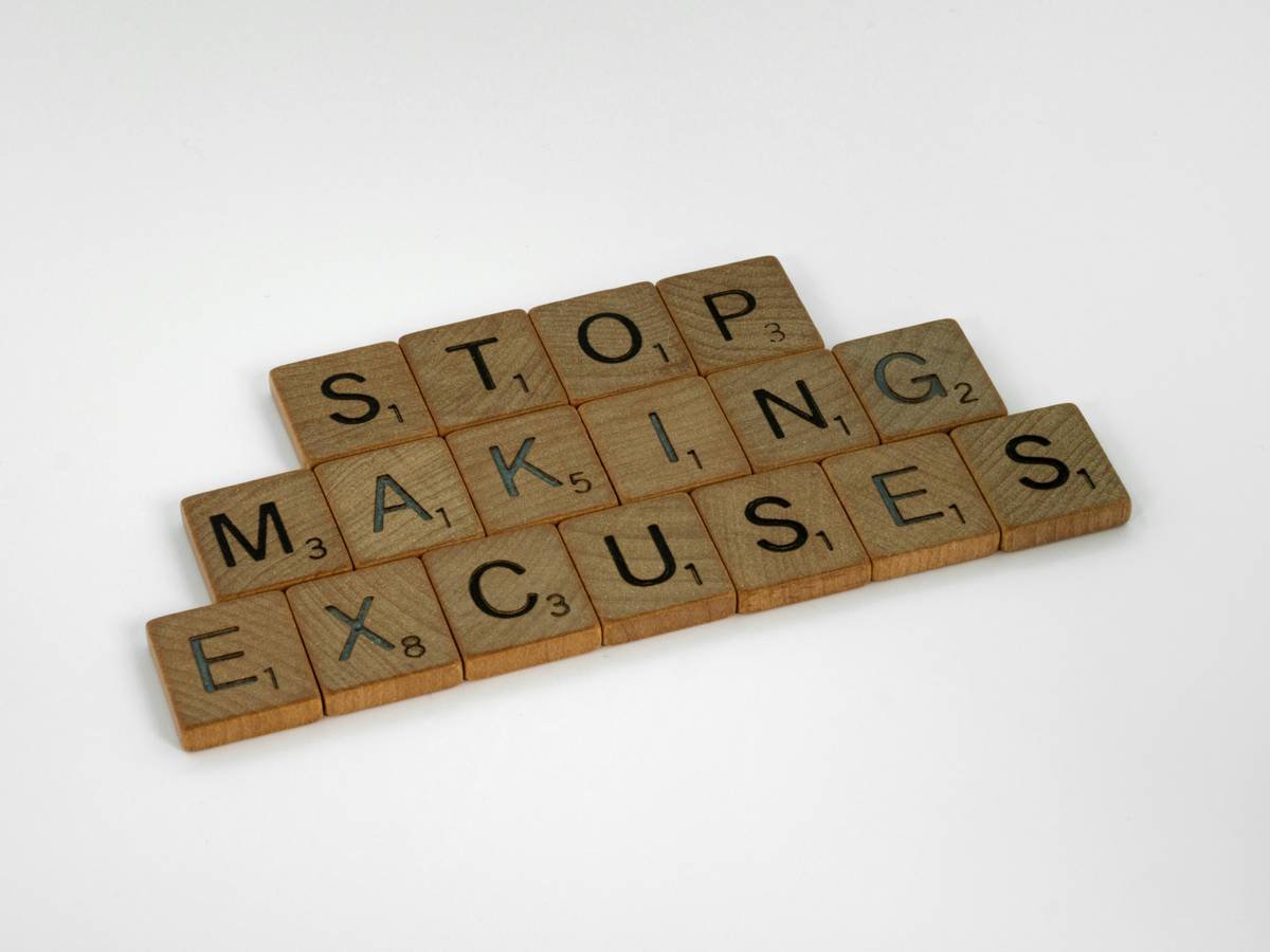 scrabble, scrabble pieces, lettering, letters, wood, scrabble tiles, white background, words, quote, letters, type, typography, design, layout, focus, bokeh, blur, photography, images, image, stop making excuses, excuses, procrastination, just do it, get started, commitment, plan, discipline, work, hard work, exercise, diet,